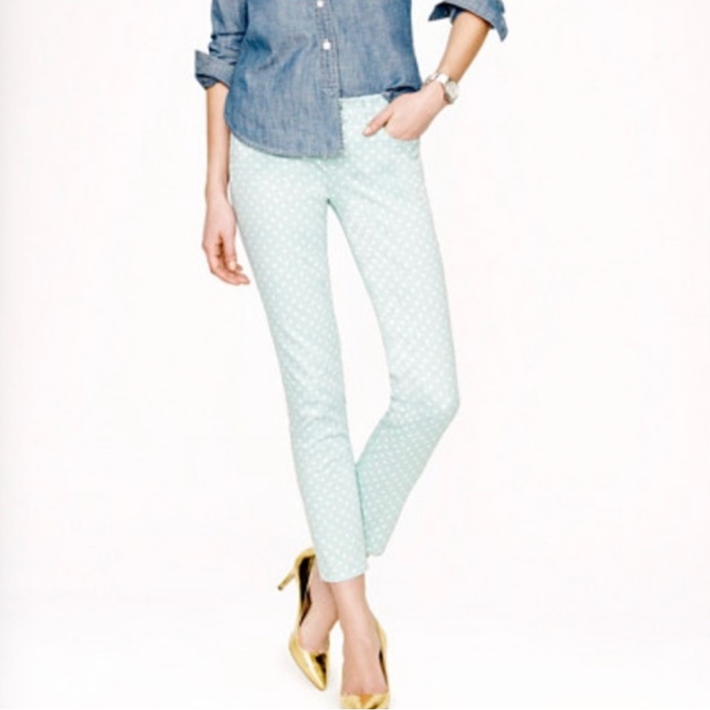 J.Crew cropped matchstick Mint green polka dotted jeans size 28!